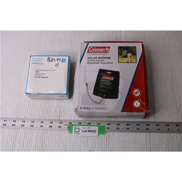 Solar Shower and Glass Microfiber Filters (NIB)