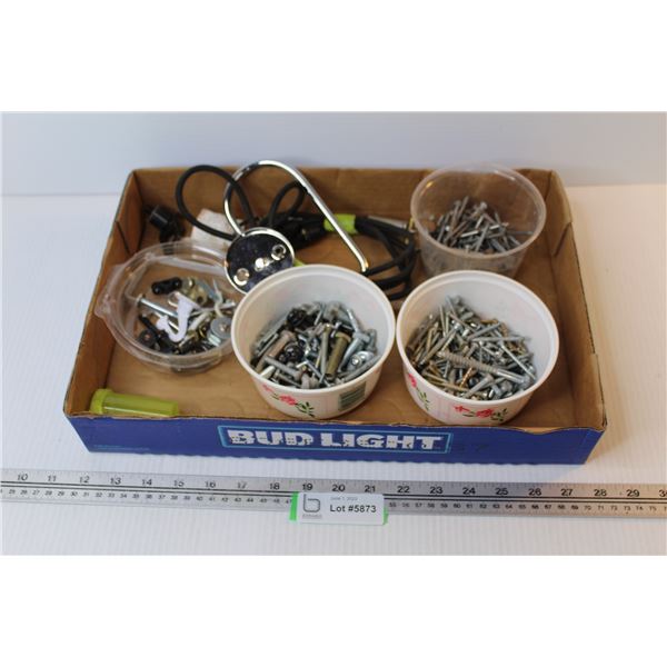 Lot of Screws - Nails - Bolts - Tarp Strap - Toilet Roll Holder