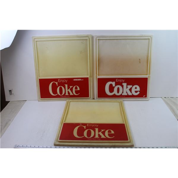 (3) Coca Cola Plastic Signs