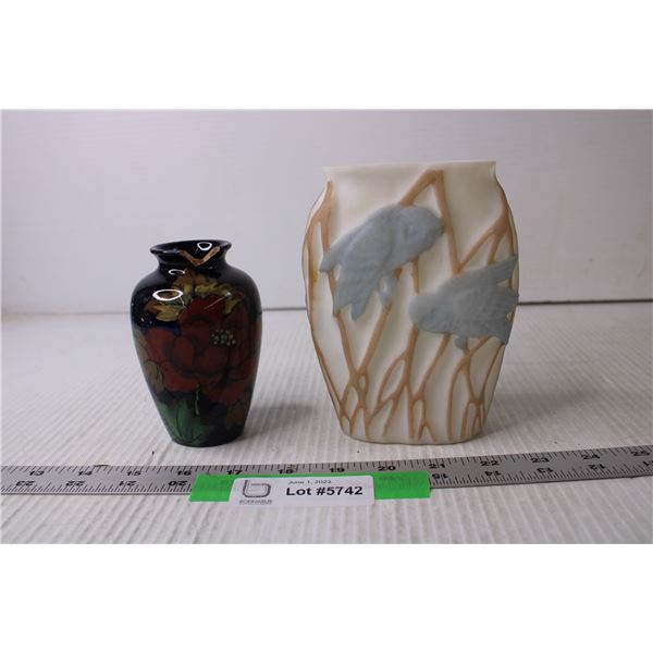 Antique Phoenix Glass Vase + Darker Antique Vase (One Chip)