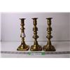 Image 1 : (3) Antique Brass Candle Sticks (w/ Push-up For Candles)