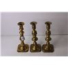 Image 3 : (3) Antique Brass Candle Sticks (w/ Push-up For Candles)