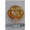 Image 1 : Vintage Carnival Glass Amber Marigold 3 Leaf Candy Dish