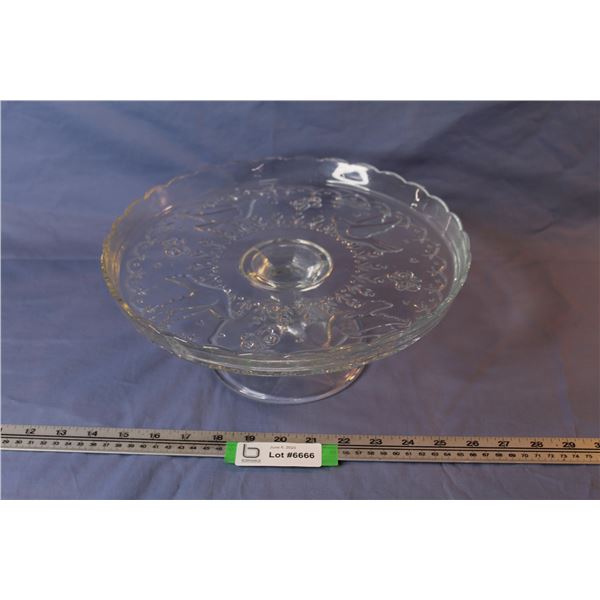 Glass Cake Stand w/Dove Pattern