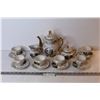 Image 1 : Matching Tea Pot w/Creamer & Sugar (6) Tea Cups w/Saucers