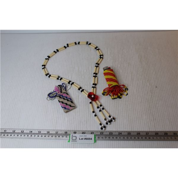 Beaded Necklace - (2) Beaded Lighter Cases - 1 lighter (cannot ship)