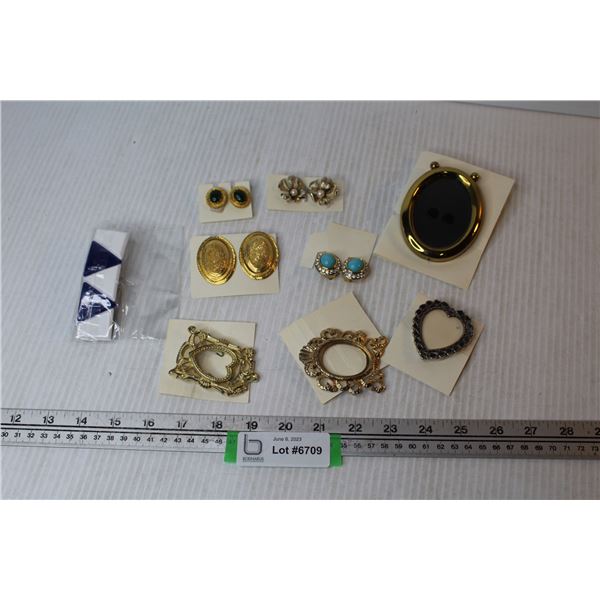 (4) Small Photo Frames - Hair Clip - (4) Pair of Earrings