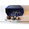 Image 1 : Cloth Basket - (2) Wooden Balls - Inlaid Ball - Pizza Cutter - Hat Form