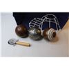 Image 3 : Cloth Basket - (2) Wooden Balls - Inlaid Ball - Pizza Cutter - Hat Form