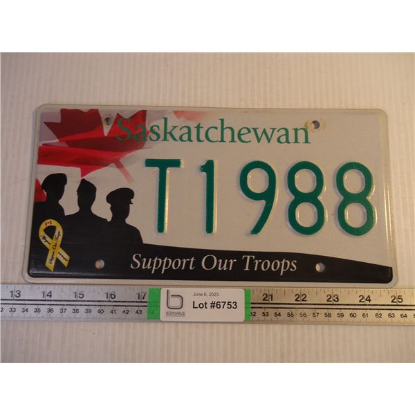 Saskatchewan Support Our Troops License Plate