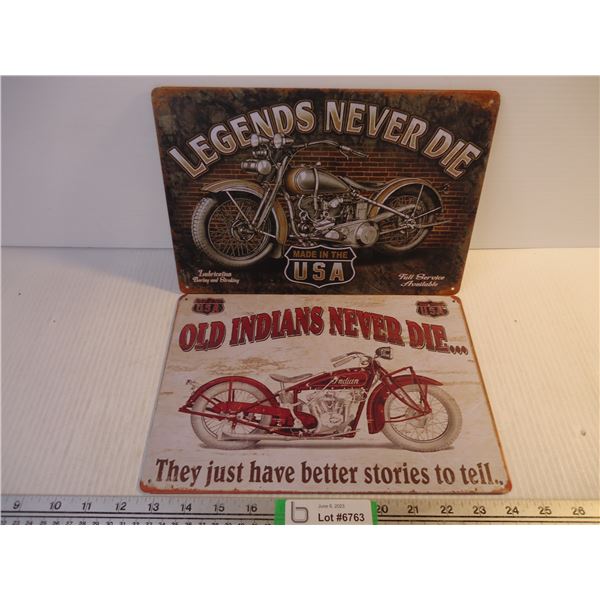 (2) Fantasy Tin Motorcycle Signs