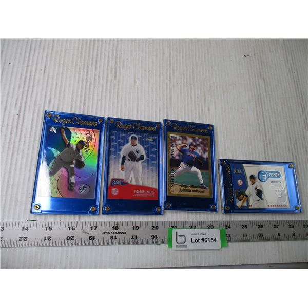 (4) Roger Clemons Baseball Cards in Screw Down Collector Cases