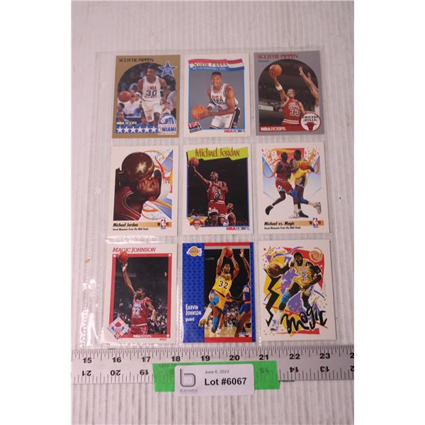 (9) Hall of Fame NBA Basketball Trading Cards - Jordan, Magic, Pippen