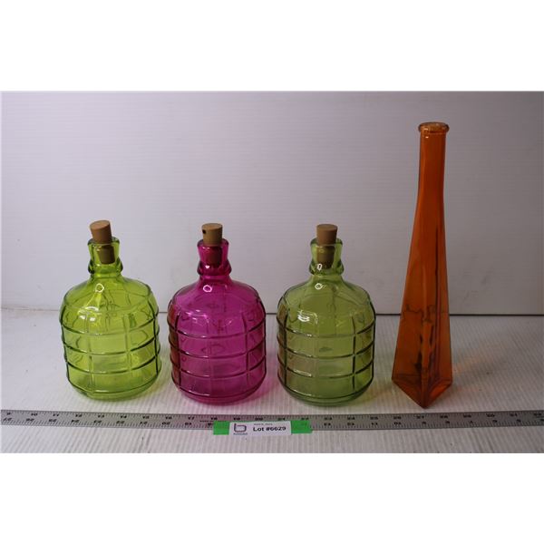 (3) Coloured Glass Jars and Vase