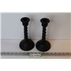 Image 1 : Black Satin Glass Candle Sticks