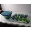 Image 1 : Punch Bowl 13 Cups Colored Glass