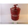 Image 1 : Vintage Red Gasoline Can. Metal Ribbed with Wooden Handle