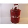 Image 2 : Vintage Red Gasoline Can. Metal Ribbed with Wooden Handle