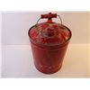 Image 4 : Vintage Red Gasoline Can. Metal Ribbed with Wooden Handle