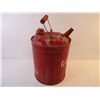 Image 5 : Vintage Red Gasoline Can. Metal Ribbed with Wooden Handle