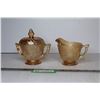 Image 1 : Iris and Herring Bone Depression Glass Cream and Sugar Set