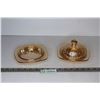 Image 1 : (2) Floral Gold Depression Butter Dishes w/ 1 Lid