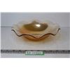 Image 1 : Floral Gold Depression Glass Ruffle Bowl (9.5")
