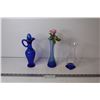 Image 1 : Blue Crackle Glass Vase + Blue Glass Oil Bottle and Vase