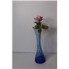 Image 2 : Blue Crackle Glass Vase + Blue Glass Oil Bottle and Vase