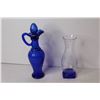 Image 4 : Blue Crackle Glass Vase + Blue Glass Oil Bottle and Vase