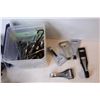 Image 3 : Container of Clips - Tin of Assorted Sockets - Lg Hook - Hand Tools - DeWalt Charger - Misc. Items