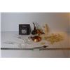 Image 1 : Letter Holder - Solar Plastic Bird Chimes (broken wing) - Plastic Salade Fork & Spoon - Brass Music 
