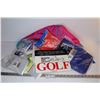 Image 1 : Pink Duffle Bag - (4) Shower Curtain Liners - (2) Rain Ponchos - Tarp - Table Cloth - Sign