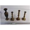 Image 1 : (3) Brass Candle Holders+ Brass Vase