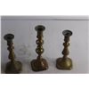 Image 2 : (3) Brass Candle Holders+ Brass Vase