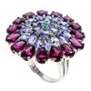Image 2 : Natural Rhodolite Garnet Emerald Tanzanite Ring