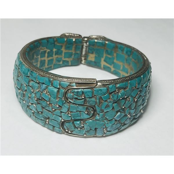 Natural Tibet Hand Made Wide Turquoise Bangle