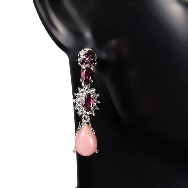 Natural Ethiopian Pink Opal  & White Topaz Earrings