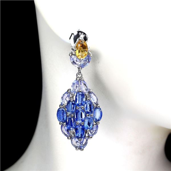Natural  Blue Kyanite  Citrine Tanzanite Earrings