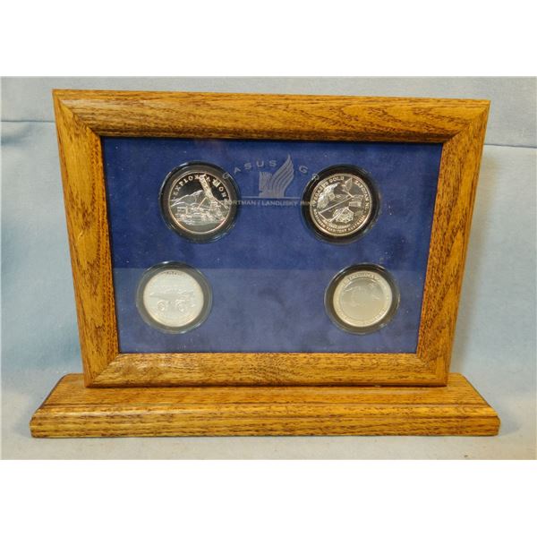 (5) Pegasus Mine silver commerative 1 Troy oz. silver coins, framed