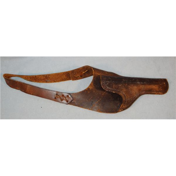 2 pcs: Tafts leather shoulder holster, border tooled, stamped 9  88 SA and Brauer Bros. single loop 