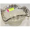 Image 1 : ANTIQUE CARVED GLASS FRUIT BOWL W SILVER ETCHING