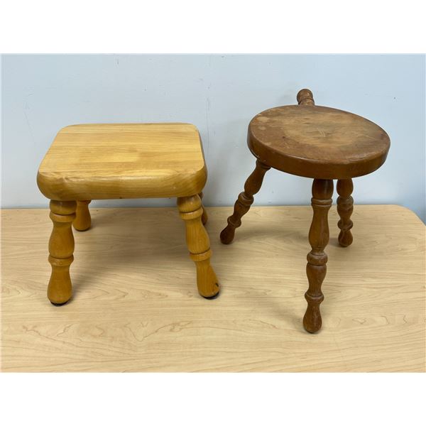 2 Wooden Stools / Plant Stands (round one approx: 9 W 12.75 T)