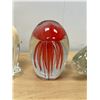 Image 4 : 4 Figural Art Glass Paperweights - Cat / Bird / Jellyfish / Elephant (cat approx: 6.5" tall)