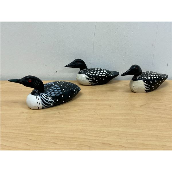 3 Wooden Painted Common Loons Ducks / Birds as pictured - Longest about 6 