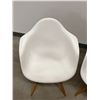 Image 2 : 2 White Eames Style Armchairs on Dowl Leg Bases (good used with some signs of wear/use)