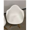 Image 3 : 2 White Eames Style Armchairs on Dowl Leg Bases (good used with some signs of wear/use)
