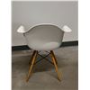Image 8 : 2 White Eames Style Armchairs on Dowl Leg Bases (good used with some signs of wear/use)