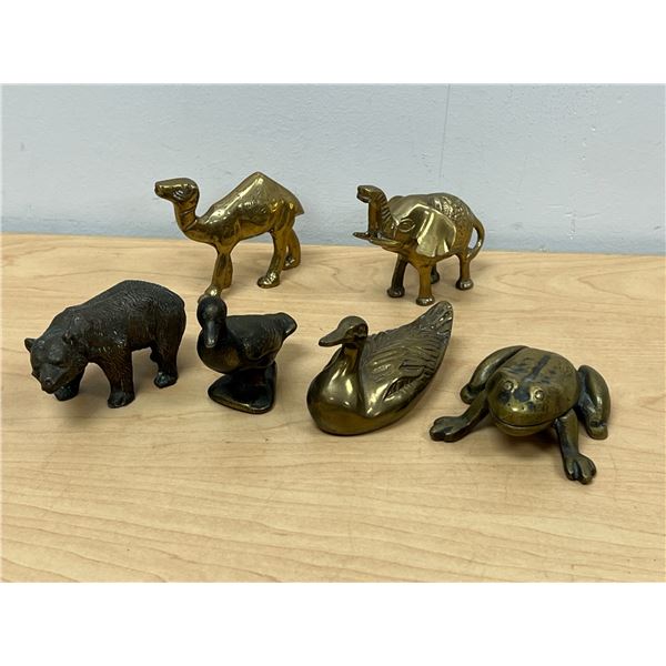 6 Metal (mostly brass) Decorative Animal Figurines (tallest about 3 )