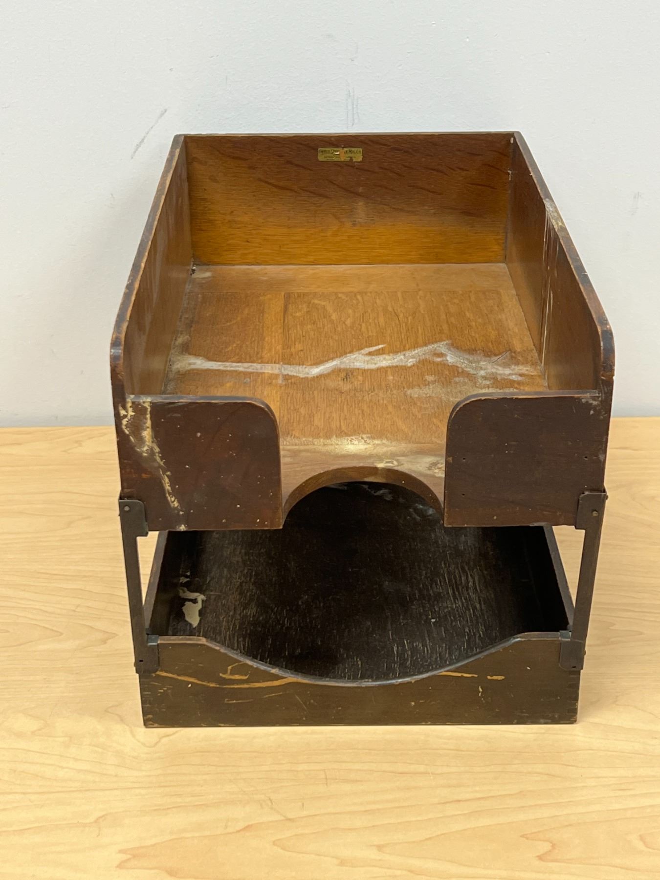 Antique Office Specialty Manufacturing Wood Office Desk Organizer / Letter Holder / Inbox